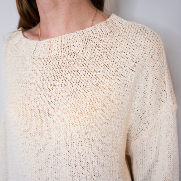J. CREW Wide Rib Crewneck Sweater Cream Crop Knit - Picture 7 of 8
